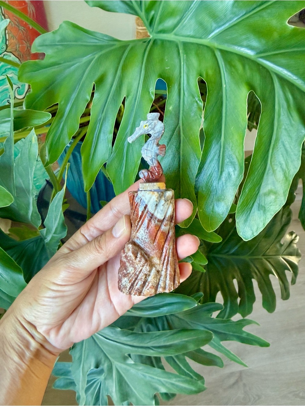 Seahorse figurine on Calcite
